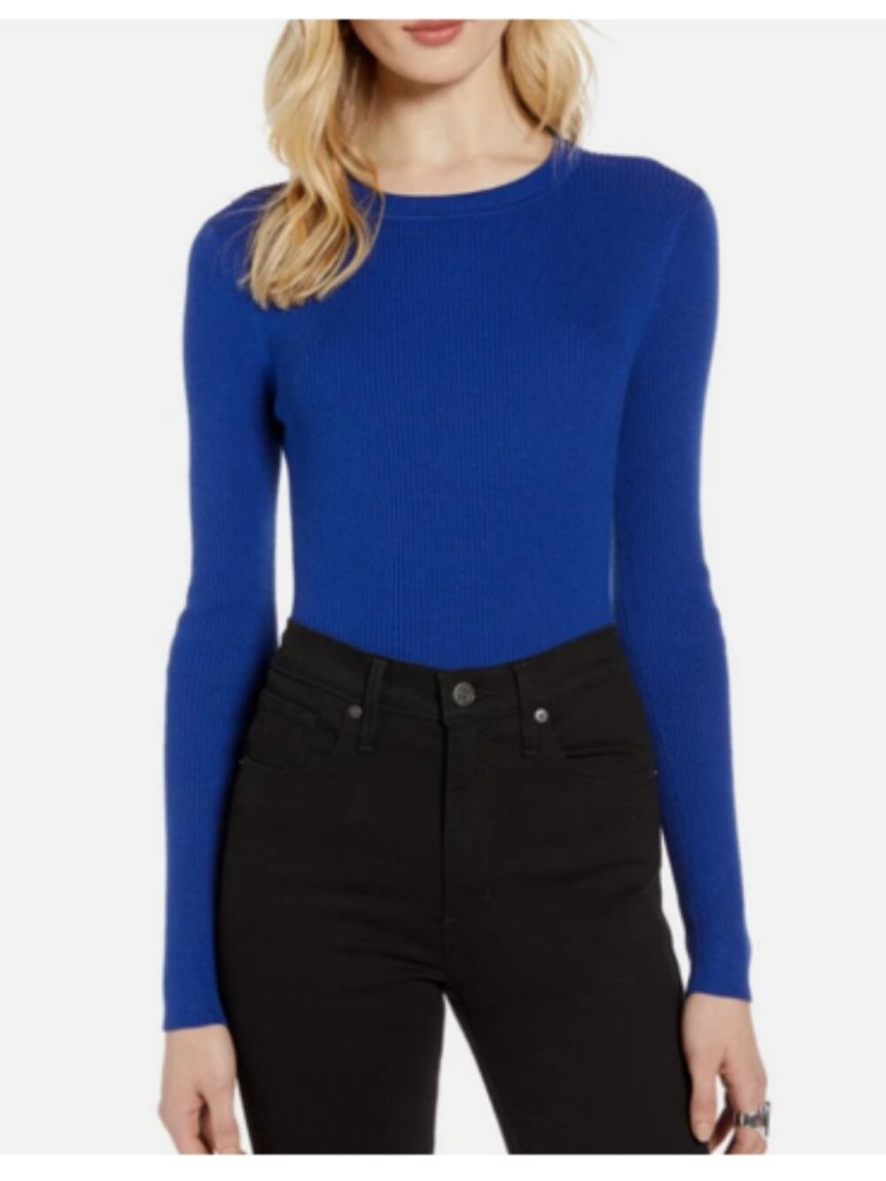 Nordstrom Halogen Royal Blue Ribbed Long Sleeve Crewneck Sweater Sz M